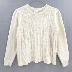 Cyrus Cream Cable Knit Puff‎ Sleeve Sweater Coquette XL
